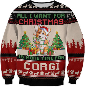Ugly Christmas Sweaters for Women - Light Pet Christmas Mens Sweater Xmas Holiday Crew Neck Shirt67 Corgi03 - Thegiftio UK