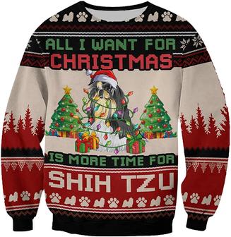 Ugly Christmas Sweaters for Women - Light Pet Christmas Mens Sweater Xmas Holiday Crew Neck Shirt67 Shih Tzu09 - Thegiftio UK