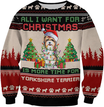 Ugly Christmas Sweaters for Women - Light Pet Christmas Mens Sweater Xmas Holiday Crew Neck Shirt67 Yorkshire10 - Thegiftio UK