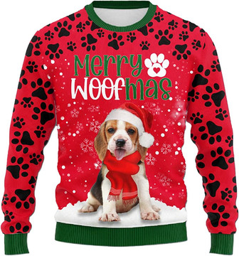 Ugly Christmas Sweaters for Women - Love Dog Merry Woofmas Snow with Paws Mens Sweater Xmas Holiday Crew Neck Shirt83 Beagle01 - Thegiftio UK