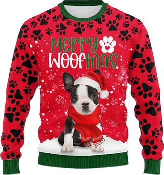 Ugly Christmas Sweaters for Women - Love Dog Merry Woofmas Snow with Paws Mens Sweater Xmas Holiday Crew Neck Shirt83 Border02 - Thegiftio UK