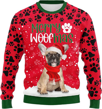 Ugly Christmas Sweaters for Women - Love Dog Merry Woofmas Snow with Paws Mens Sweater Xmas Holiday Crew Neck Shirt83 Bulldog06 - Thegiftio UK