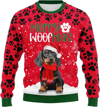 Ugly Christmas Sweaters for Women - Love Dog Merry Woofmas Snow with Paws Mens Sweater Xmas Holiday Crew Neck Shirt83 Dach05 - Thegiftio UK