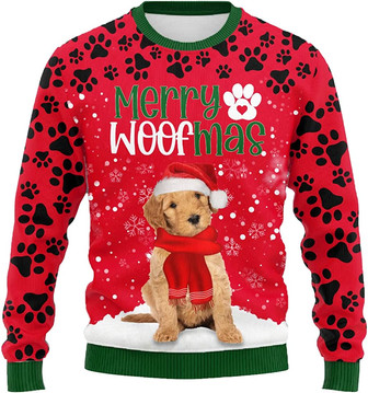 Ugly Christmas Sweaters for Women - Love Dog Merry Woofmas Snow with Paws Mens Sweater Xmas Holiday Crew Neck Shirt83 Doodle09 - Thegiftio UK
