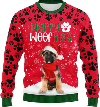 Ugly Christmas Sweaters for Women - Love Dog Merry Woofmas Snow with Paws Mens Sweater Xmas Holiday Crew Neck Shirt83 - Thegiftio UK