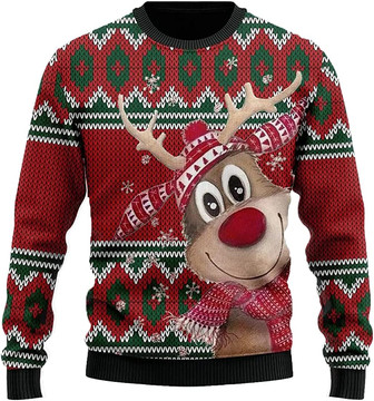Ugly Christmas Sweaters for Women - Love Reindeer Christmas Mens Sweater Xmas Holiday Crew Neck Shirt63 Reindeer03 - Thegiftio UK