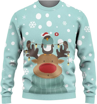 Ugly Christmas Sweaters for Women - Love Reindeer Christmas Mens Sweater Xmas Holiday Crew Neck Shirt63 Reindeer06 - Thegiftio UK