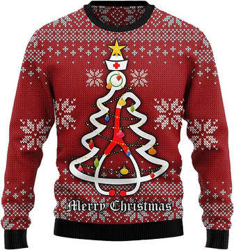 Ugly Christmas Sweaters for Women - Nurse Pine Tree Christmas Mens Sweater Xmas Holiday Crew Neck Shirt66 Nurse01 - Thegiftio UK