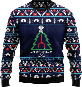 Ugly Christmas Sweaters for Women - Nurse Pine Tree Christmas Mens Sweater Xmas Holiday Crew Neck Shirt66 Nurse02 - Thegiftio UK