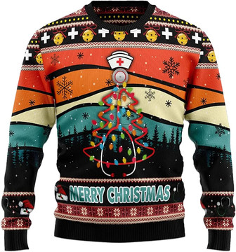 Ugly Christmas Sweaters for Women - Nurse Pine Tree Christmas Mens Sweater Xmas Holiday Crew Neck Shirt66 Nurse03 - Thegiftio UK