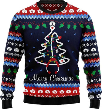 Ugly Christmas Sweaters for Women - Nurse Pine Tree Christmas Mens Sweater Xmas Holiday Crew Neck Shirt66 Nurse06 - Thegiftio UK