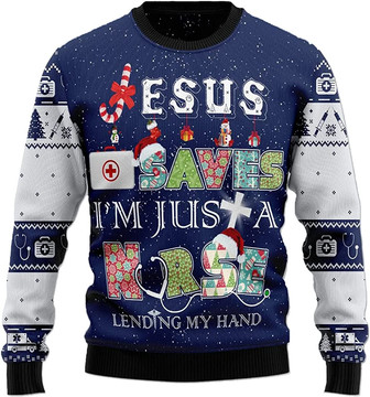 Ugly Christmas Sweaters for Women - Nurse Pine Tree Christmas Mens Sweater Xmas Holiday Crew Neck Shirt66 - Thegiftio UK