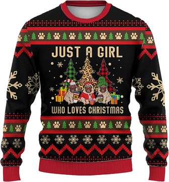 Ugly Christmas Sweaters for Women - Family Pet Dog Love Christmas Mens Sweater Xmas Holiday Crew Neck Shirt90 Pug05 - Thegiftio UK
