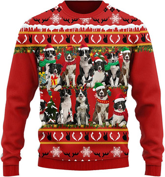 Ugly Christmas Sweaters for Women - Pet Dog Family Santa Christmas Mens Sweater Xmas Holiday Crew Neck Shirt76 Border02 - Thegiftio UK