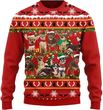 Ugly Christmas Sweaters for Women - Pet Dog Family Santa Christmas Mens Sweater Xmas Holiday Crew Neck Shirt76 Chihuahua04 - Thegiftio UK