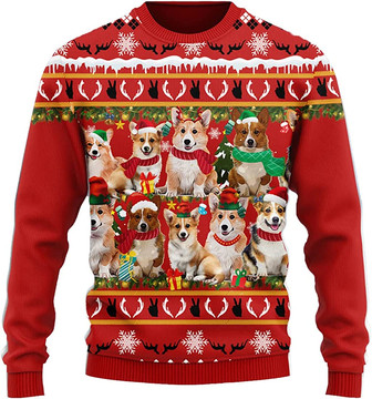 Ugly Christmas Sweaters for Women - Pet Dog Family Santa Christmas Mens Sweater Xmas Holiday Crew Neck Shirt76 Corgi05 - Thegiftio UK