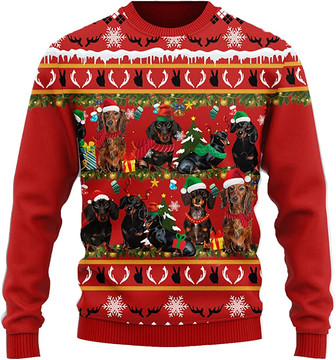 Ugly Christmas Sweaters for Women - Pet Dog Family Santa Christmas Mens Sweater Xmas Holiday Crew Neck Shirt76 Dach06 - Thegiftio UK