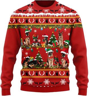 Ugly Christmas Sweaters for Women - Pet Dog Family Santa Christmas Mens Sweater Xmas Holiday Crew Neck Shirt76 German08 - Thegiftio UK