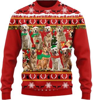 Ugly Christmas Sweaters for Women - Pet Dog Family Santa Christmas Mens Sweater Xmas Holiday Crew Neck Shirt76 Golden09 - Thegiftio UK