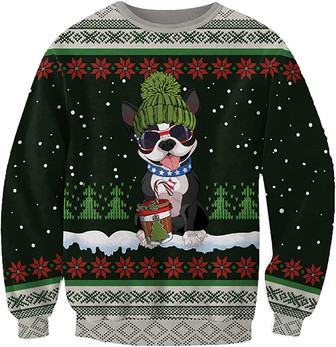 Ugly Christmas Sweaters for Women - Pet with Snow and Christmas Mens Sweater Xmas Holiday Crew Neck Shirt69 Boston01 - Thegiftio UK