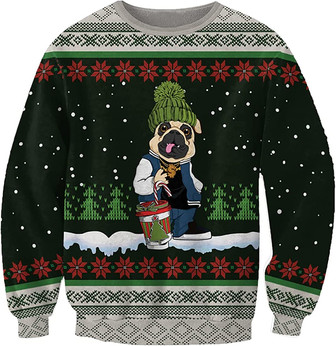Ugly Christmas Sweaters for Women - Pet with Snow and Christmas Mens Sweater Xmas Holiday Crew Neck Shirt69 Bulldog06 - Thegiftio UK