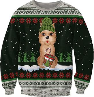 Ugly Christmas Sweaters for Women - Pet with Snow and Christmas Mens Sweater Xmas Holiday Crew Neck Shirt69 Cairn02 - Thegiftio UK