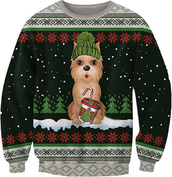 Ugly Christmas Sweaters for Women - Pet with Snow and Christmas Mens Sweater Xmas Holiday Crew Neck Shirt69 Cairn02 - Thegiftio UK