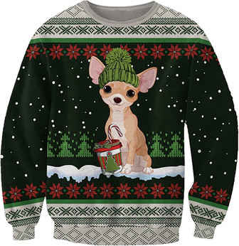Ugly Christmas Sweaters for Women - Pet with Snow and Christmas Mens Sweater Xmas Holiday Crew Neck Shirt69 Chihuahua04 - Thegiftio UK