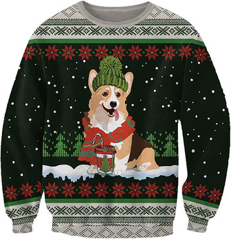 Ugly Christmas Sweaters for Women - Pet with Snow and Christmas Mens Sweater Xmas Holiday Crew Neck Shirt69 Corgi05 - Thegiftio UK