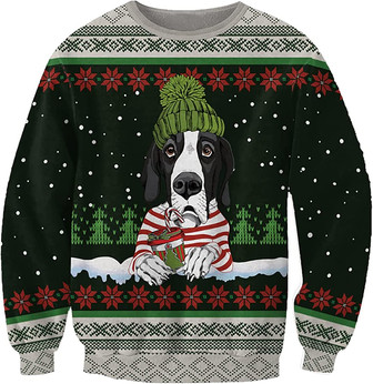 Ugly Christmas Sweaters for Women - Pet with Snow and Christmas Mens Sweater Xmas Holiday Crew Neck Shirt69 Great Dane08 - Thegiftio UK