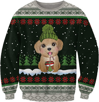 Ugly Christmas Sweaters for Women - Pet with Snow and Christmas Mens Sweater Xmas Holiday Crew Neck Shirt69 Poodle11 - Thegiftio UK