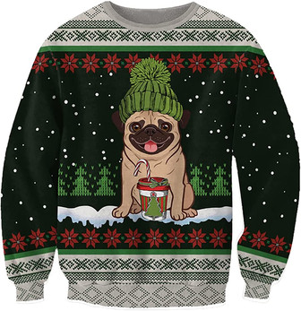 Ugly Christmas Sweaters for Women - Pet with Snow and Christmas Mens Sweater Xmas Holiday Crew Neck Shirt69 Pug12 - Thegiftio UK