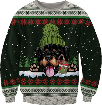 Ugly Christmas Sweaters for Women - Pet with Snow and Christmas Mens Sweater Xmas Holiday Crew Neck Shirt69 Rott13 - Thegiftio UK