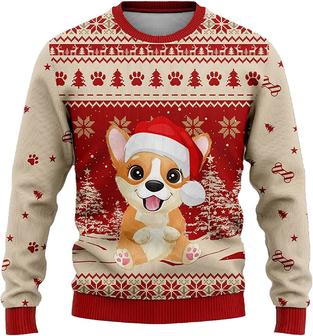 Ugly Christmas Sweaters for Women - Pet Christmas Winter Mens Sweater Xmas Holiday Crew Neck Shirt80 Corgi03 - Thegiftio UK