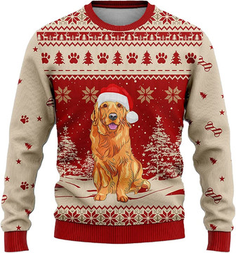 Ugly Christmas Sweaters for Women - Pet Christmas Winter Mens Sweater Xmas Holiday Crew Neck Shirt80 Golden06 - Thegiftio UK
