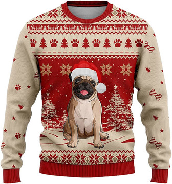Ugly Christmas Sweaters for Women - Pet Christmas Winter Mens Sweater Xmas Holiday Crew Neck Shirt80 Pug09 - Thegiftio UK
