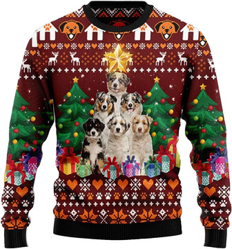 Ugly Christmas Sweaters for Women - Pine Tree Dog and Gift Christmas Mens Sweater Xmas Holiday Crew Neck Shirt58 Pine Tree01 - Thegiftio UK