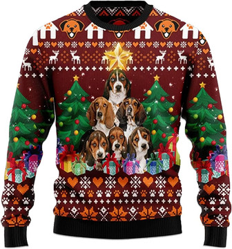 Ugly Christmas Sweaters for Women - Pine Tree Dog and Gift Christmas Mens Sweater Xmas Holiday Crew Neck Shirt58 Pine Tree02 - Thegiftio UK