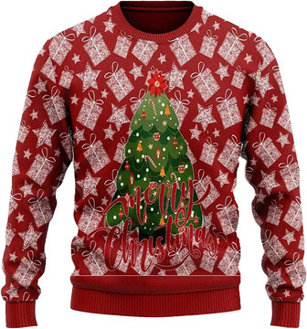 Ugly Christmas Sweaters for Women - Pine Tree Dog and Gift Christmas Mens Sweater Xmas Holiday Crew Neck Shirt58 Pine Tree07 - Thegiftio UK