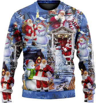Ugly Christmas Sweaters for Women - Santa Claus with Snowman Xmas Mens Sweater Xmas Holiday Crew Neck Shirt88 - Thegiftio UK