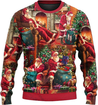 Ugly Christmas Sweaters for Women - Santa Claus with Snowman Xmas Mens Sweater Xmas Holiday Crew Neck Shirt88 Santa01 - Thegiftio UK