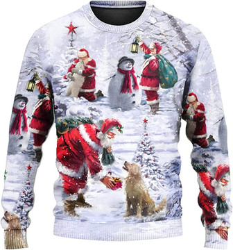 Ugly Christmas Sweaters for Women - Santa Claus with Snowman Xmas Mens Sweater Xmas Holiday Crew Neck Shirt88 Santa02 - Thegiftio UK