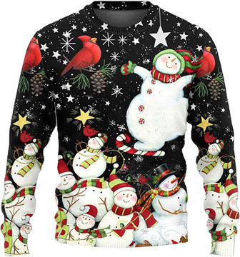 Ugly Christmas Sweaters for Women - Santa Claus with Snowman Xmas Mens Sweater Xmas Holiday Crew Neck Shirt88 Santa04 - Thegiftio UK