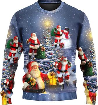 Ugly Christmas Sweaters for Women - Santa Claus with Snowman Xmas Mens Sweater Xmas Holiday Crew Neck Shirt88 Santa05 - Thegiftio UK