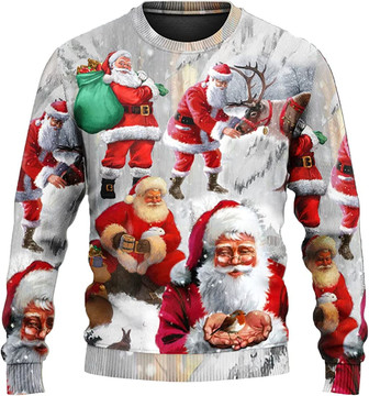 Ugly Christmas Sweaters for Women - Santa Claus with Snowman Xmas Mens Sweater Xmas Holiday Crew Neck Shirt88 Santa06 - Thegiftio UK