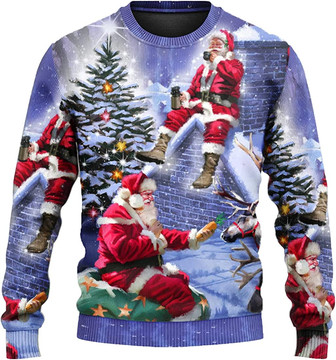 Ugly Christmas Sweaters for Women - Santa Claus with Snowman Xmas Mens Sweater Xmas Holiday Crew Neck Shirt88 Santa08 - Thegiftio UK