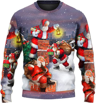 Ugly Christmas Sweaters for Women - Santa Claus with Snowman Xmas Mens Sweater Xmas Holiday Crew Neck Shirt88 Santa09 - Thegiftio UK