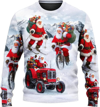 Ugly Christmas Sweaters for Women - Santa Claus with Snowman Xmas Mens Sweater Xmas Holiday Crew Neck Shirt88 Santa10 - Thegiftio UK