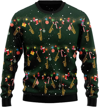 Ugly Christmas Sweaters for Women - Saxophone Music Xmas Mens Sweater Xmas Holiday Crew Neck Shirt53 Saxophone02 - Thegiftio UK