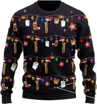 Ugly Christmas Sweaters for Women - Saxophone Music Xmas Mens Sweater Xmas Holiday Crew Neck Shirt53 Saxophone04 - Thegiftio UK